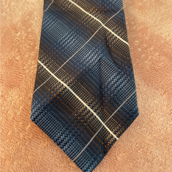 Pronto Uomo Blue and Brown Plaid Tie - Picture 2 of 8